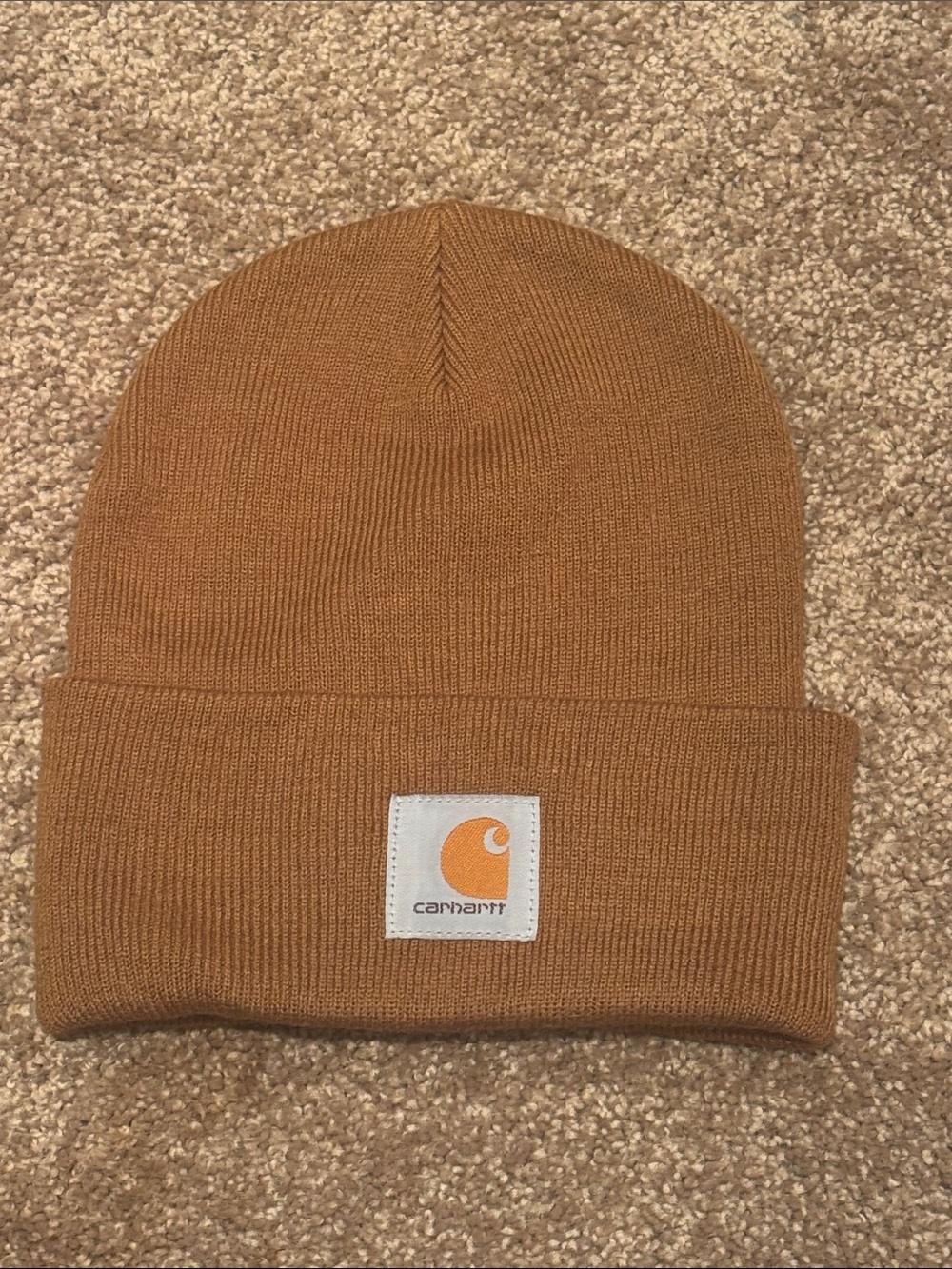 Carhartt Tan/Brown Cuffed Beanie with Logo Patch